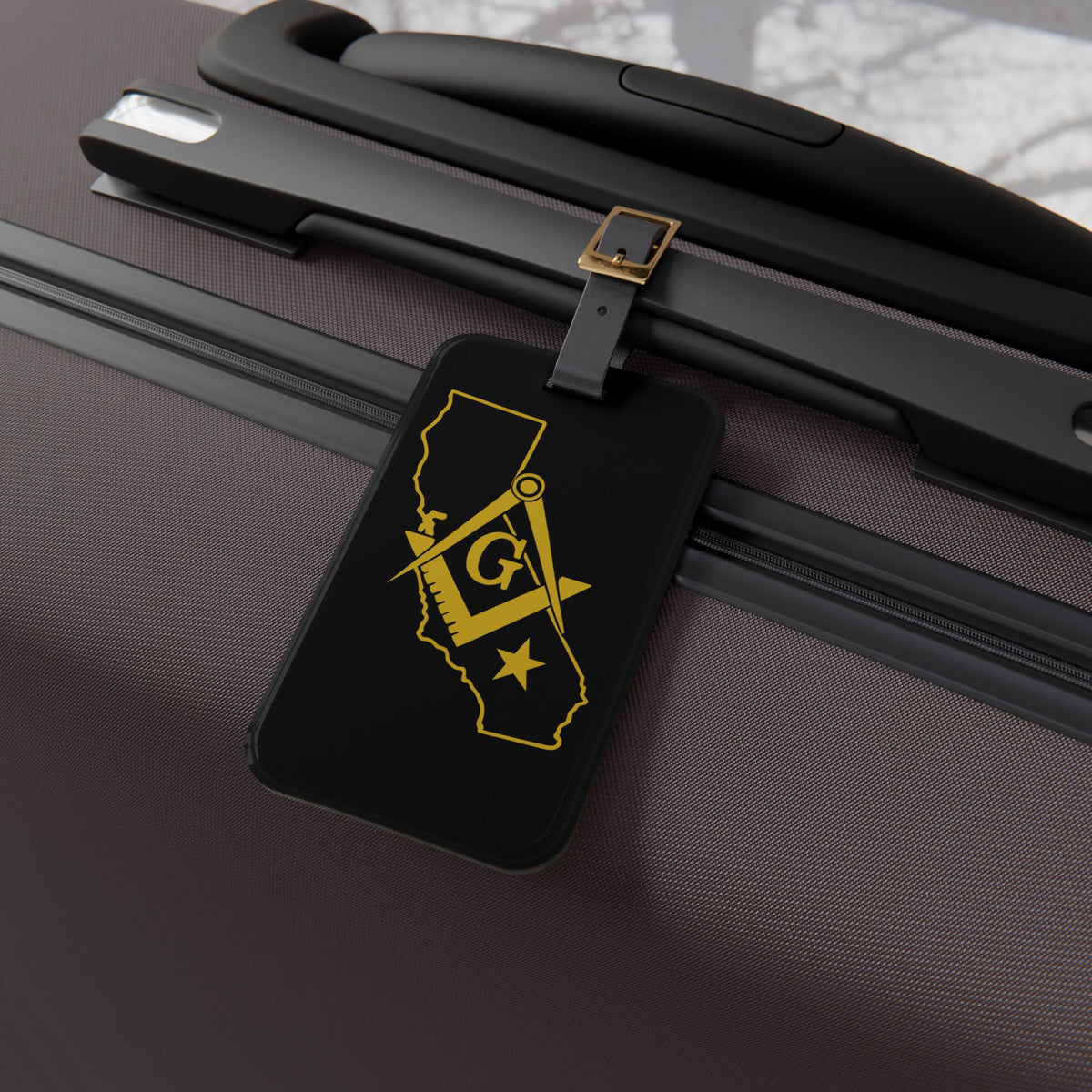 Master Mason Blue Lodge Luggage Tag - California Mason With Black Leather Strap - Bricks Masons