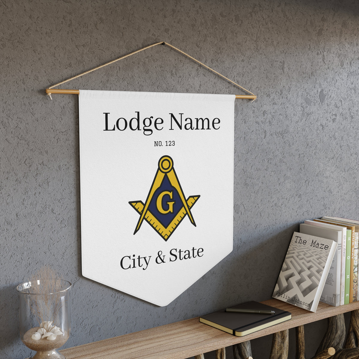 Master Mason Blue Lodge Pennant - Square & Compass G with Customization - Bricks Masons