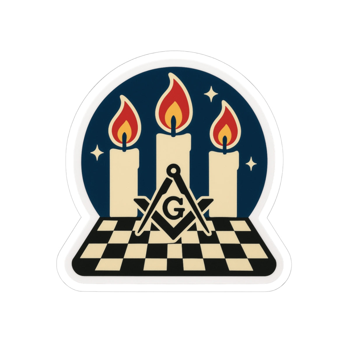 Master Mason Blue Lodge Sticker Decal - Kiss-Cut Three Burning Tapers - Bricks Masons