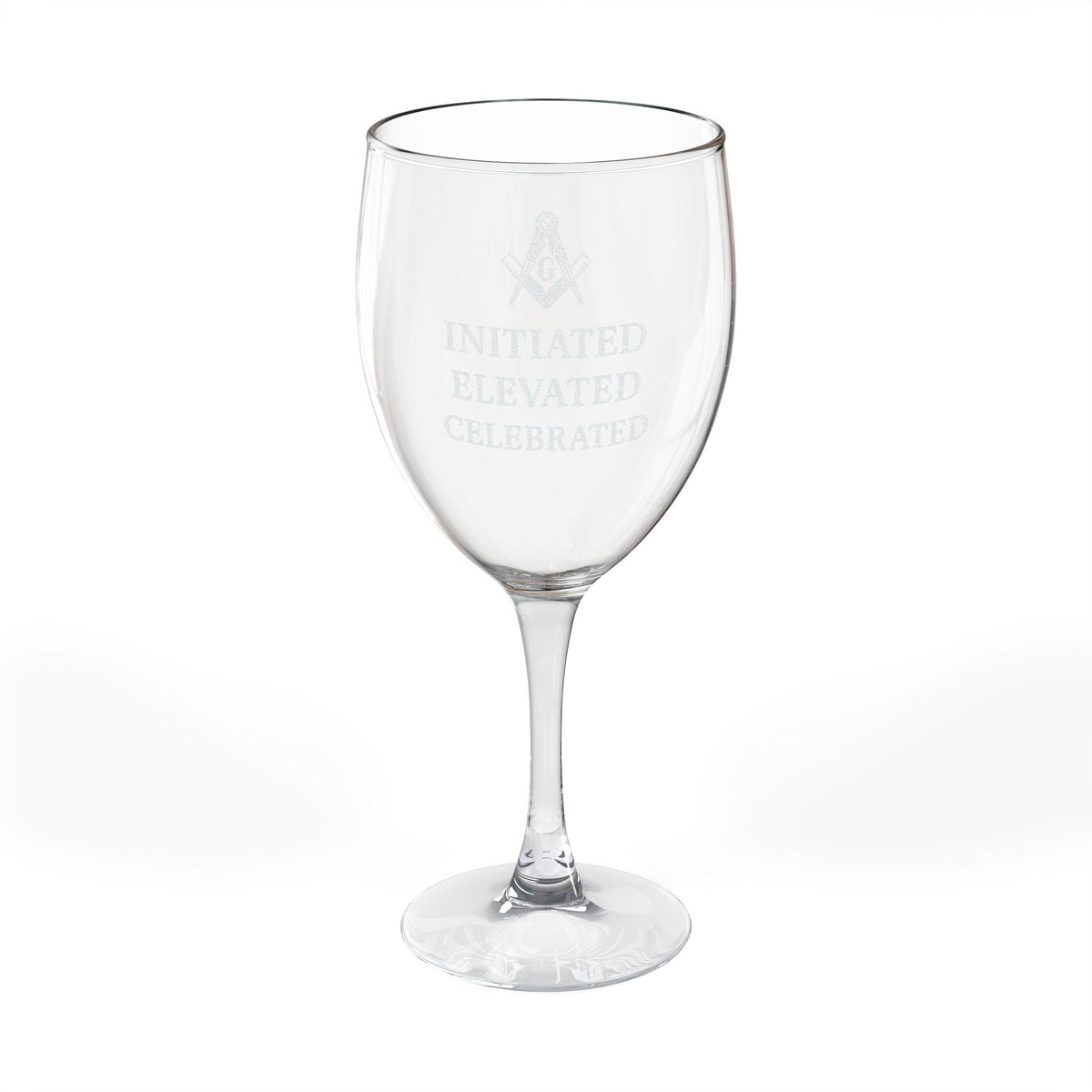Master Mason Blue Lodge Wine Glass - Square & Compass G Initiated Elevated Celebrated - Bricks Masons