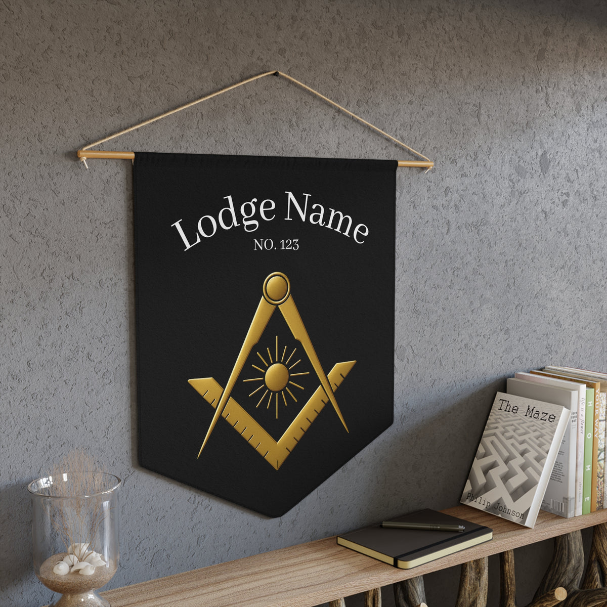 Master Mason Blue Lodge Pennant - Square & Compass with Sun With Personalization - Bricks Masons