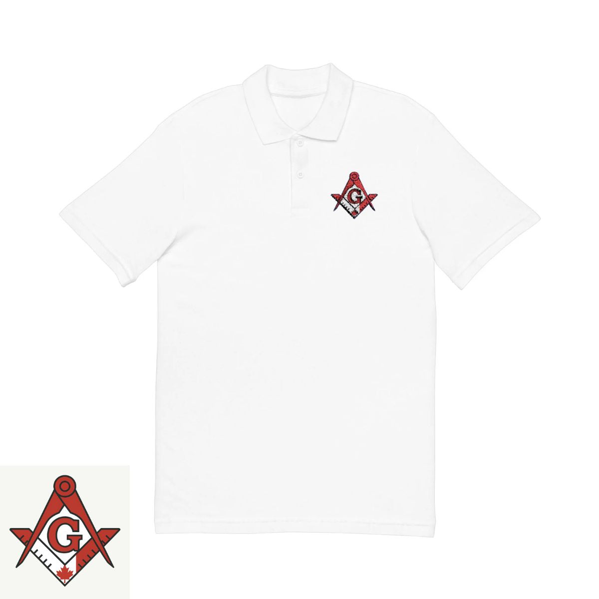 Master Mason Blue Lodge Canada Jurisdiction Polo Shirt - Embroidered S&C Canada Flag - Bricks Masons