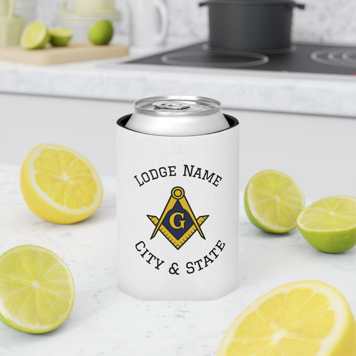Master Mason Blue Lodge Can Cooler - Square & Compass with G Personalize Your Lodge - Bricks Masons