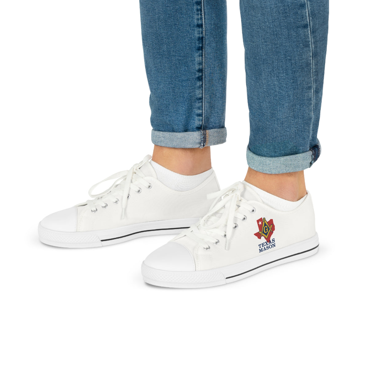 Master Mason Blue Lodge Sneaker - Low Top Sneaker Black & White Texas Mason - Bricks Masons