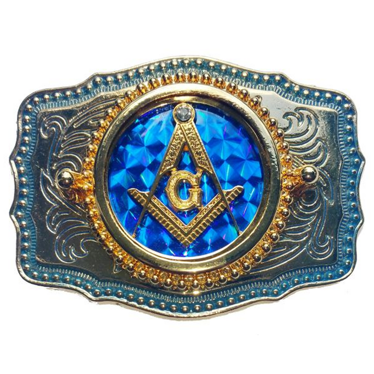 Master Mason Blue Lodge Belt Buckle - Blue Raised Square & Compass - Bricks Masons