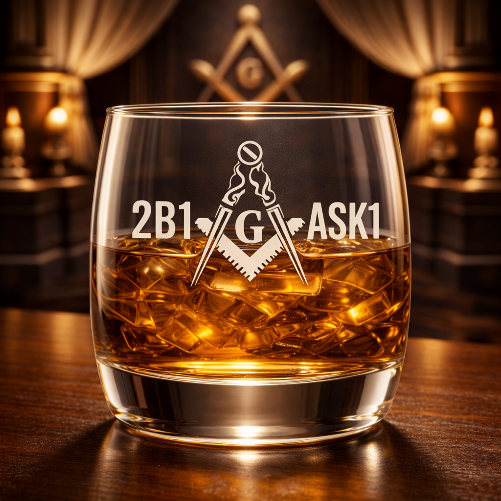 Master Mason Blue Lodge Whiskey Glass - Square & Compasses with G 2B1ASK1 - Bricks Masons