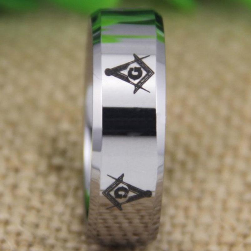 Master Mason Blue Lodge Ring - Silver Bevel Tungsten Personalizable - Bricks Masons