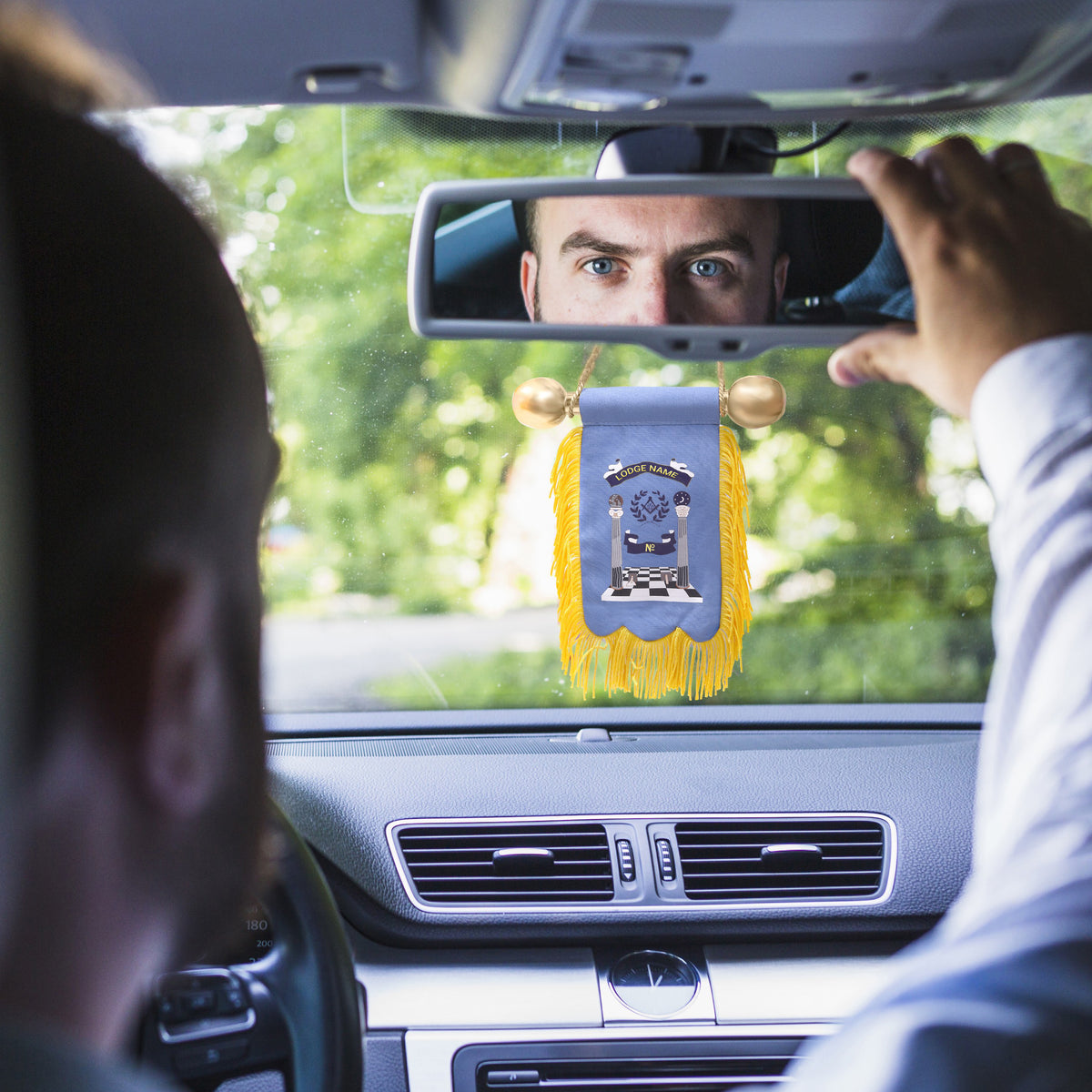 Master Mason Blue Lodge Car Pendant - Blue Cotton & Golden Fringe Customizable - Bricks Masons