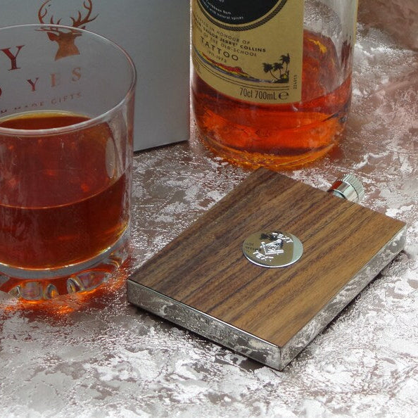 Master Mason Blue Lodge Flask - Personalised Wood and Silver Engraved - Bricks Masons
