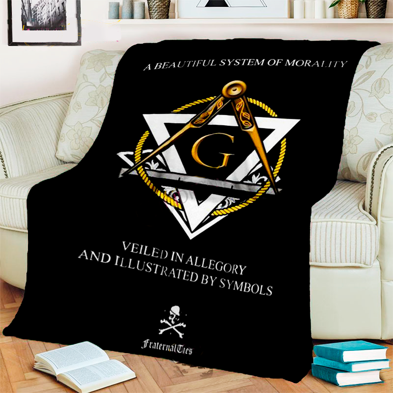 Master Mason Blue Lodge Blanket - 3D Printed Square and Compass G Flannel - Bricks Masons