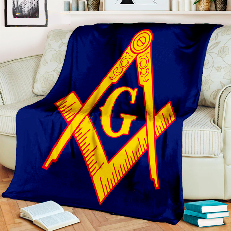 Master Mason Blue Lodge Blanket - 3D Printed Square and Compass G Flannel - Bricks Masons