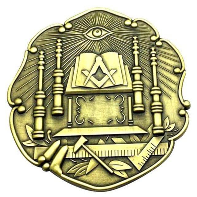 Master Mason Blue Lodge Car Emblem - Altar & Columns Gold Medallion - Bricks Masons