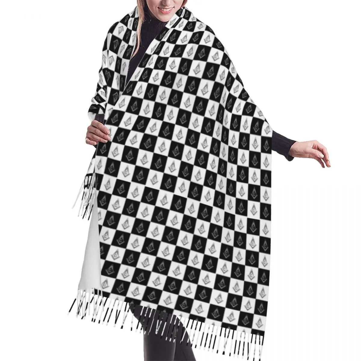 Master Mason Blue Lodge Scarf - Printed Checkered Pattern - Bricks Masons