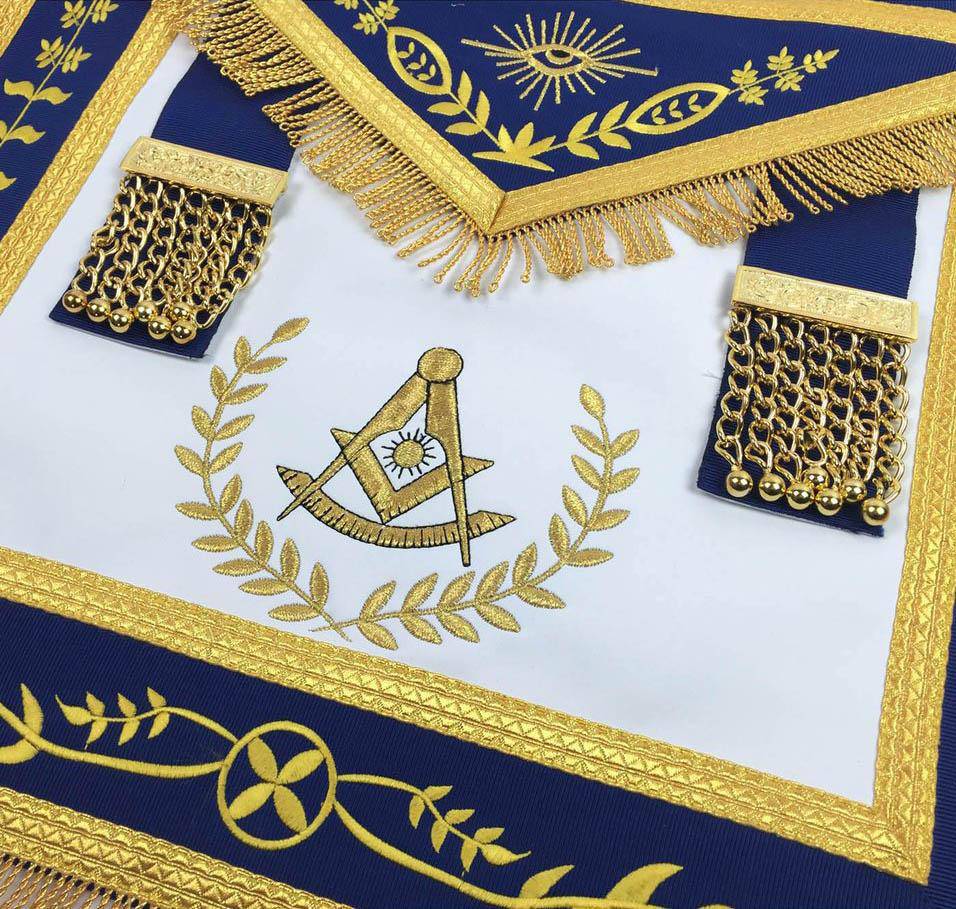 Past Master Blue Lodge Apron - White & Royal Blue - Bricks Masons