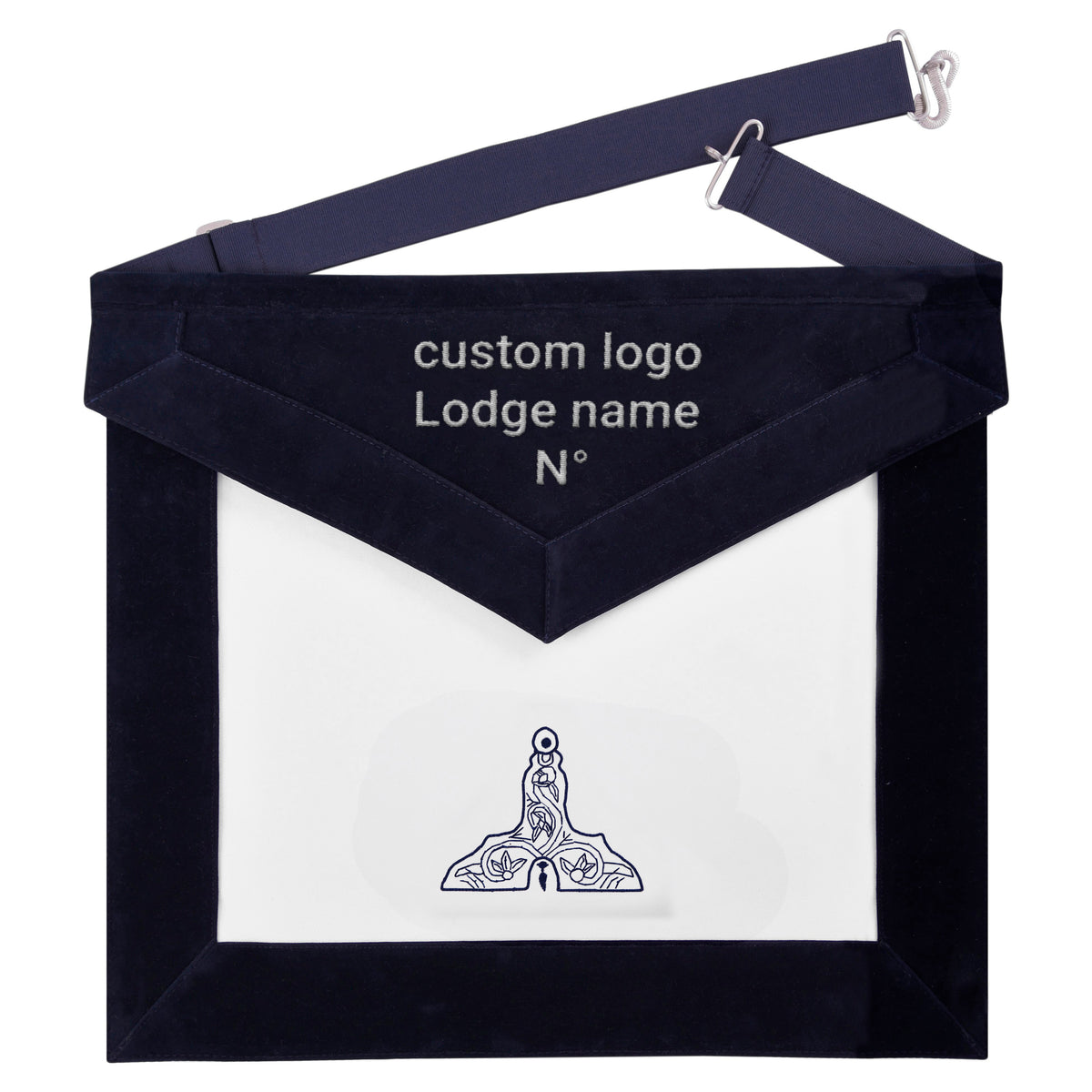 Senior Warden Blue Lodge Officer Apron - Navy Velvet With Silver Embroidery Thread - Bricks Masons