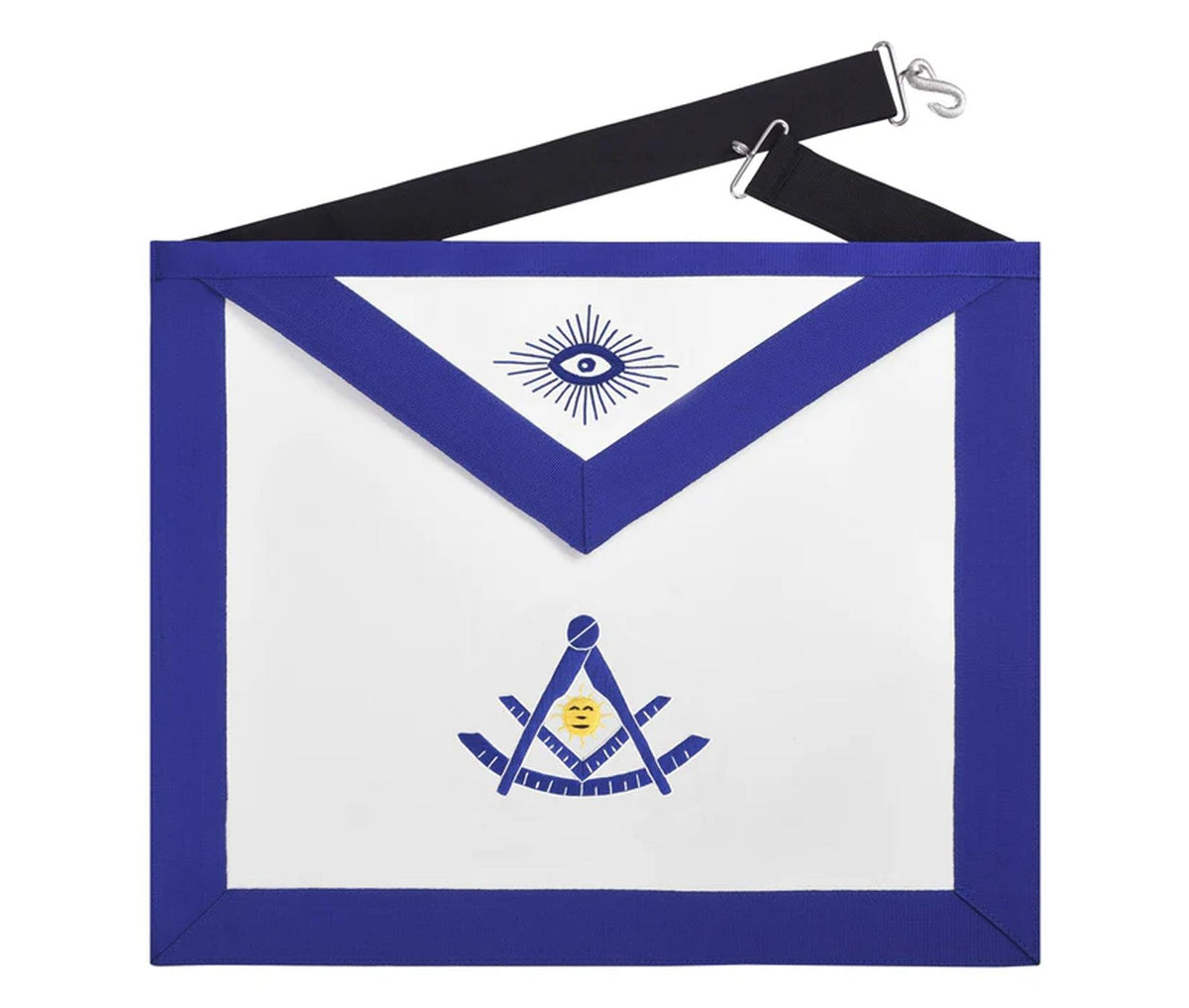 Past Master Blue Lodge Apron - Blue Grosgrain with Gold & Blue Emblem - Bricks Masons