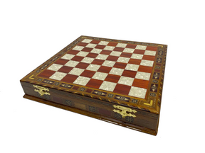 Order Of Malta Chess Set - Wood Mosaic Pattern - Bricks Masons