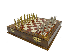 Royal Arch Chapter Chess Set - Wood Mosaic Pattern - Bricks Masons