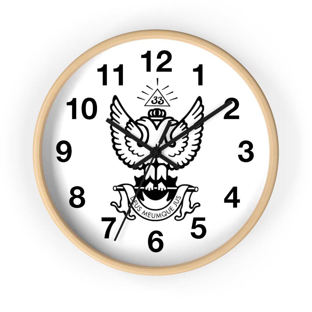 33rd Degree Scottish Rite Clock - Wings Up Wooden Frame