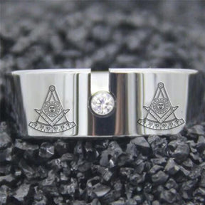 Past Master Blue Lodge California Regulation Ring - Silver Pipe With CZ Stone - Bricks Masons