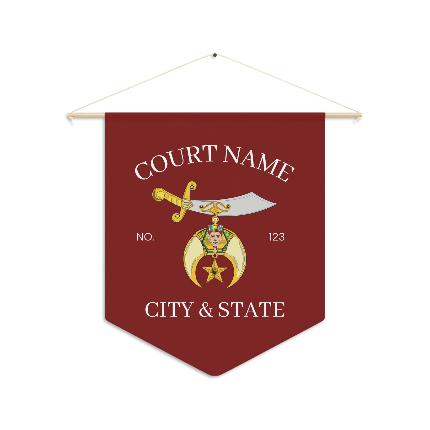 Shriners Pennant - Personalized Maroon Polyester Twill - Bricks Masons