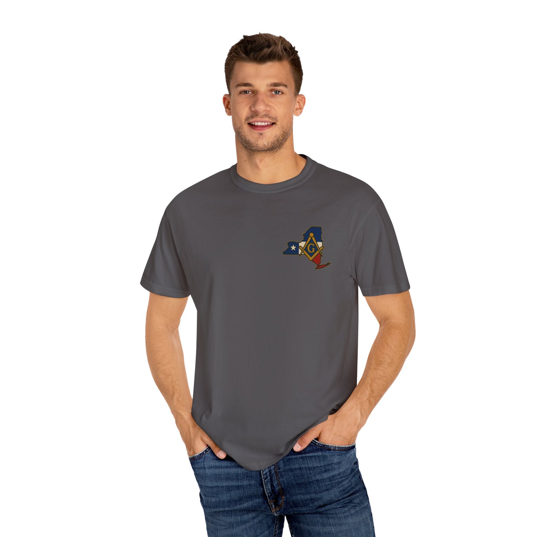 Master Mason Blue Lodge T-Shirt - Garment-Dyed New York Mason - Bricks Masons