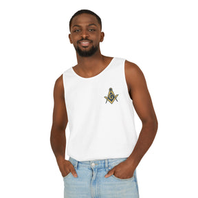 Master Mason Blue Lodge Tank Top - Garment-Dyed Square & Compass G - Bricks Masons