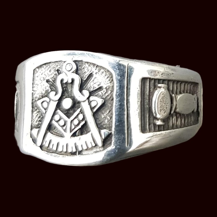 Masonic Ring Plumb Line Spade Silver Masonry 1.4 cm Art 1095 - Bricks Masons