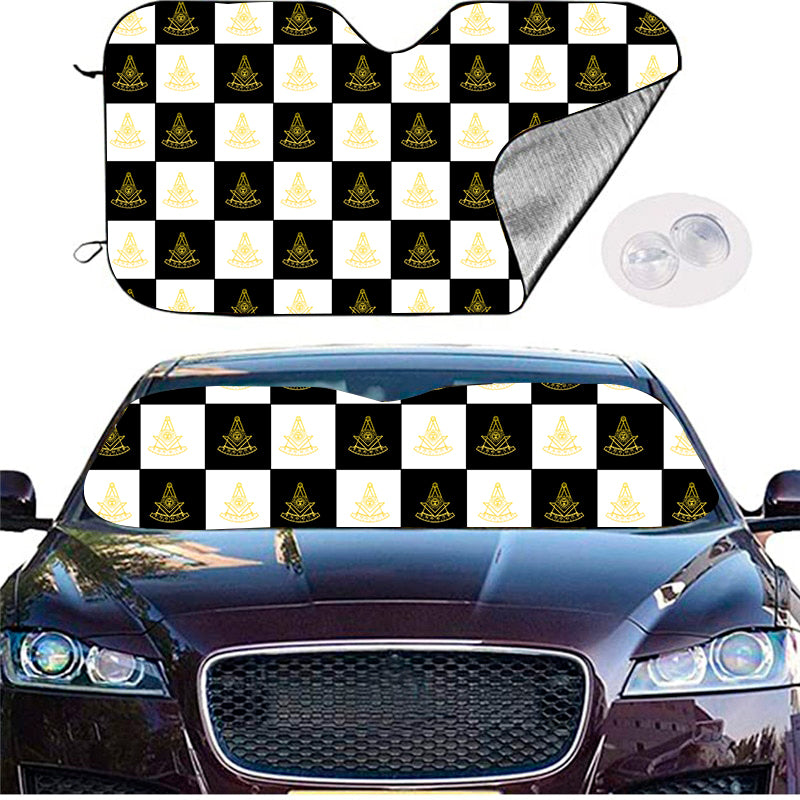 Past Master Blue Lodge California Regulation Windshield Cover - (Gold/White) - Bricks Masons