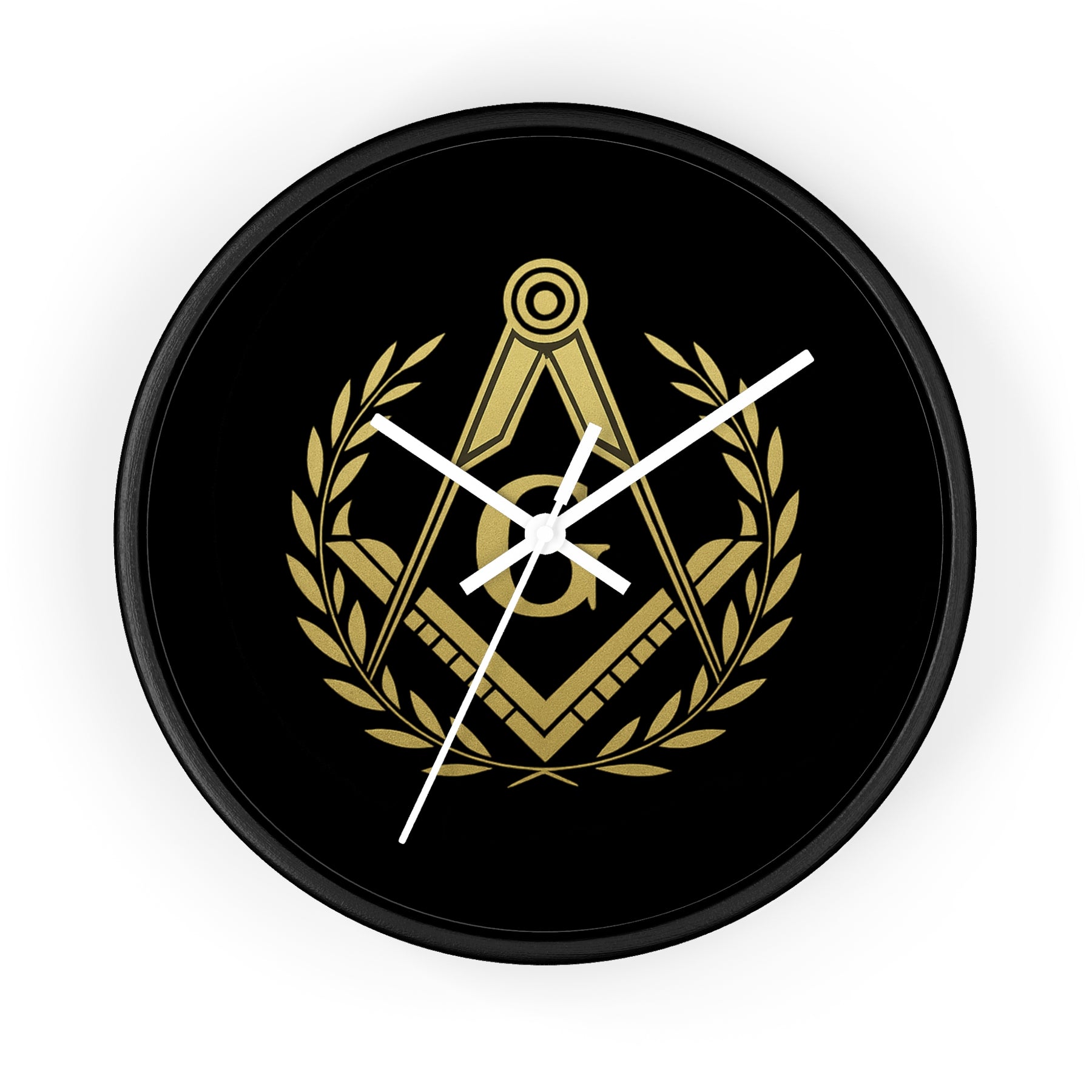 Master Mason Blue Lodge Clock - Wreath with Square & Compass G in Wooden Frame - Bricks Masons