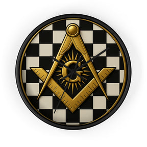 Master Mason Blue Lodge Clock - G and Square & Compass Checkered Dial - Bricks Masons
