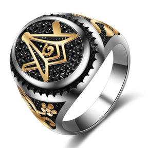 Master Mason Blue Lodge Ring - Black And Gold Square & Compass G - Bricks Masons