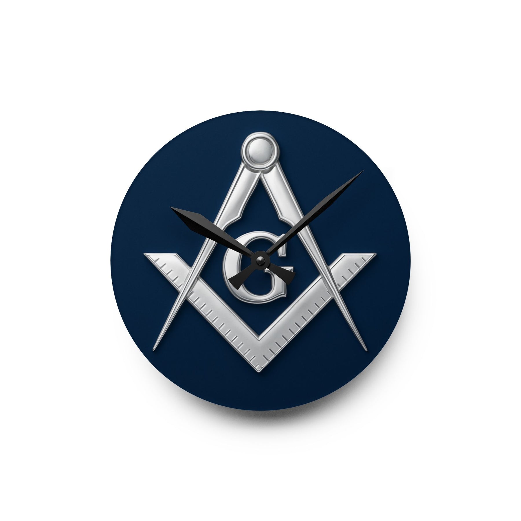 Master Mason Blue Lodge Clock - Compass & Square Symbol on Blue Dial - Bricks Masons