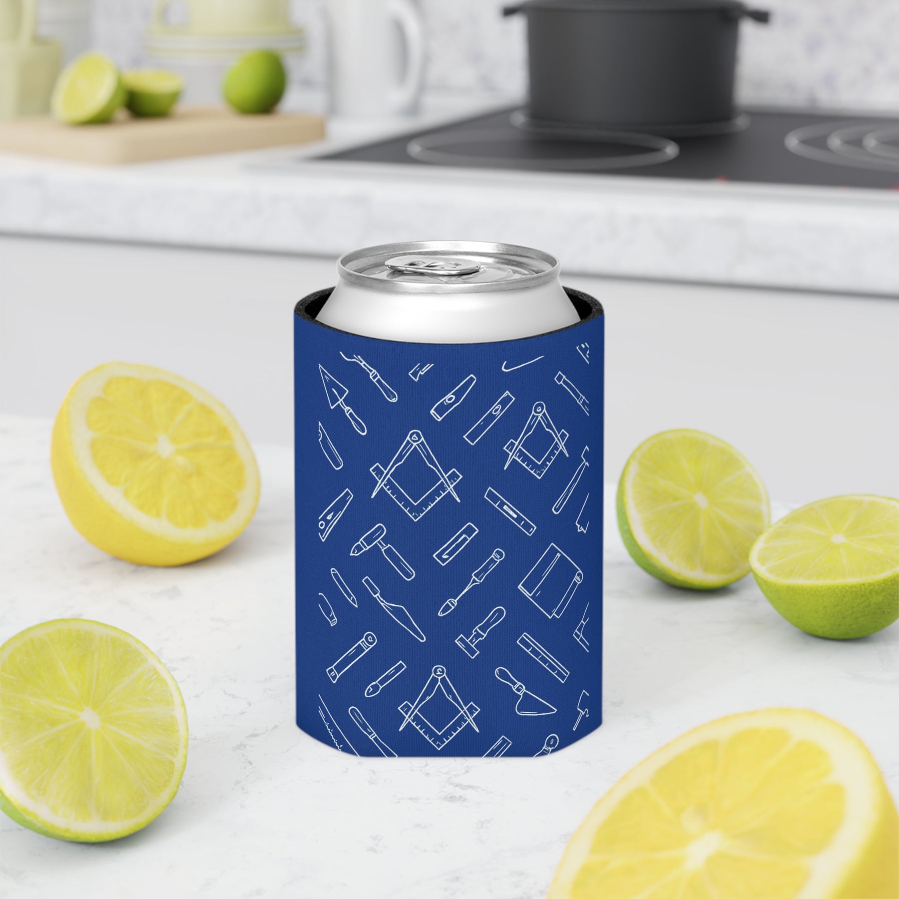 Master Mason Blue Lodge Can Cooler - Regular & Slim Can Blue Working Tools - Bricks Masons