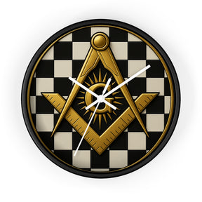 Master Mason Blue Lodge Clock - G and Square & Compass Checkered Dial - Bricks Masons