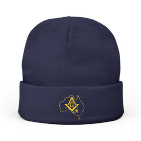 Master Mason Blue Lodge Australia Jurisdiction Beanie - Knit Embroidery Australia Mason Map - Bricks Masons