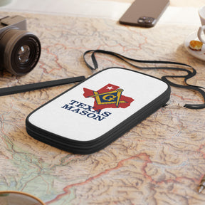 Master Mason Blue Lodge Passport Wallet - White Texas Mason With Shoulder & Wrist Strap - Bricks Masons