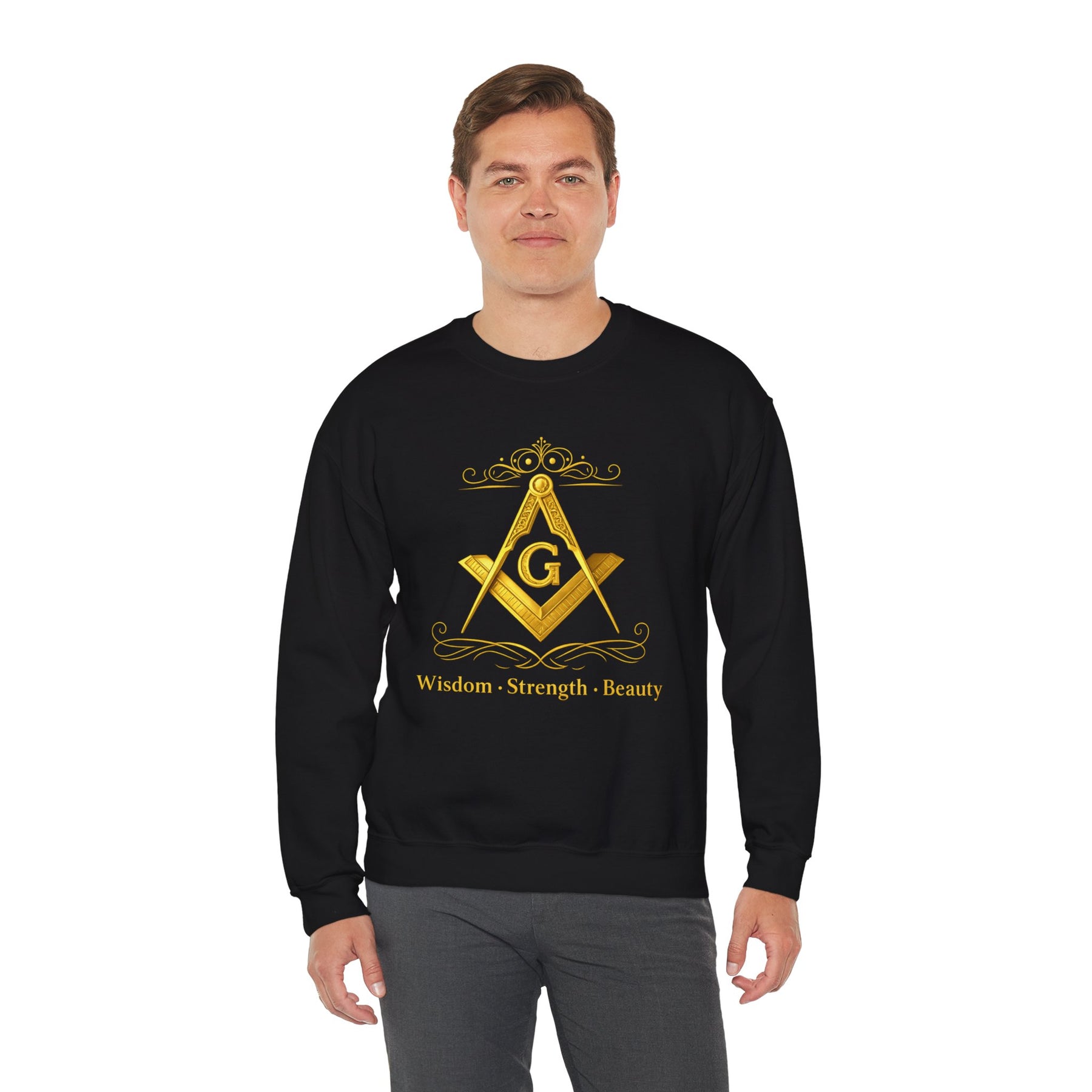 Master Mason Blue Lodge Sweatshirt - Wisdom Strength & Beauty Square & Compass G - Bricks Masons
