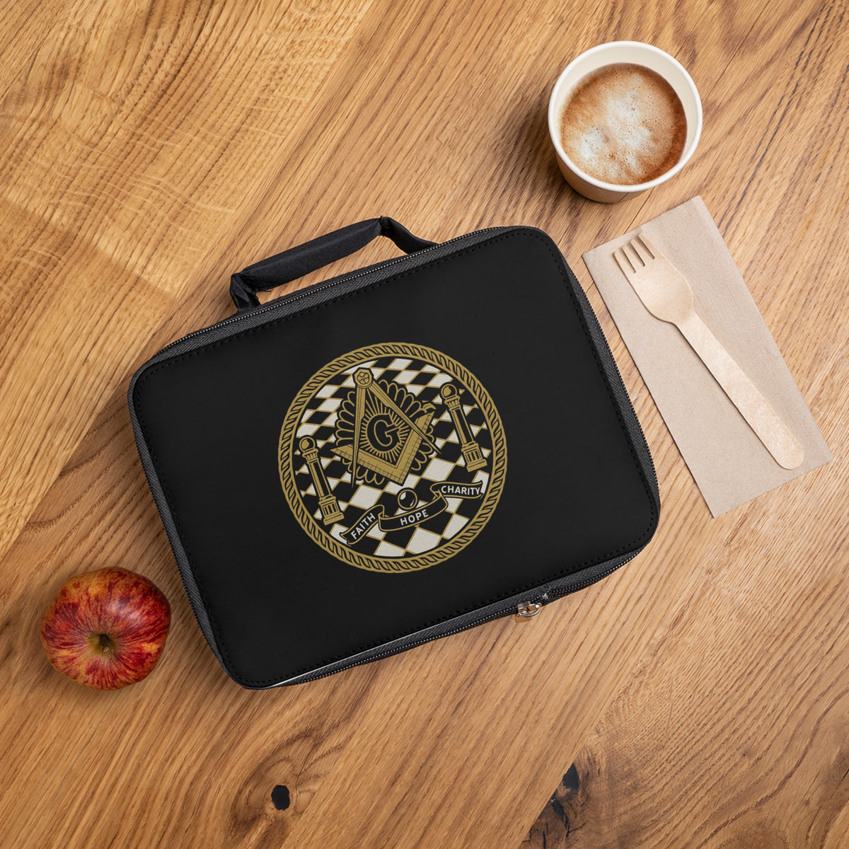 Master Mason Blue Lodge Lunch Bag - Faith Hope Charity Fully Insulated - Bricks Masons