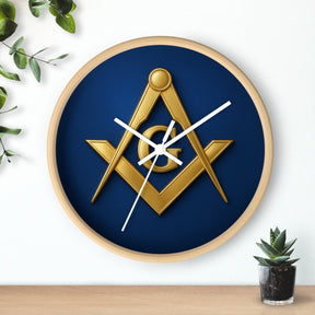 Master Mason Blue Lodge Clock - S & C Emblem on Elegant Wooden Frame - Bricks Masons