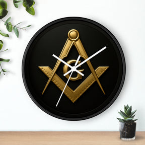 Master Mason Blue Lodge Clock - S&C with G Design on Wood Frame - Bricks Masons