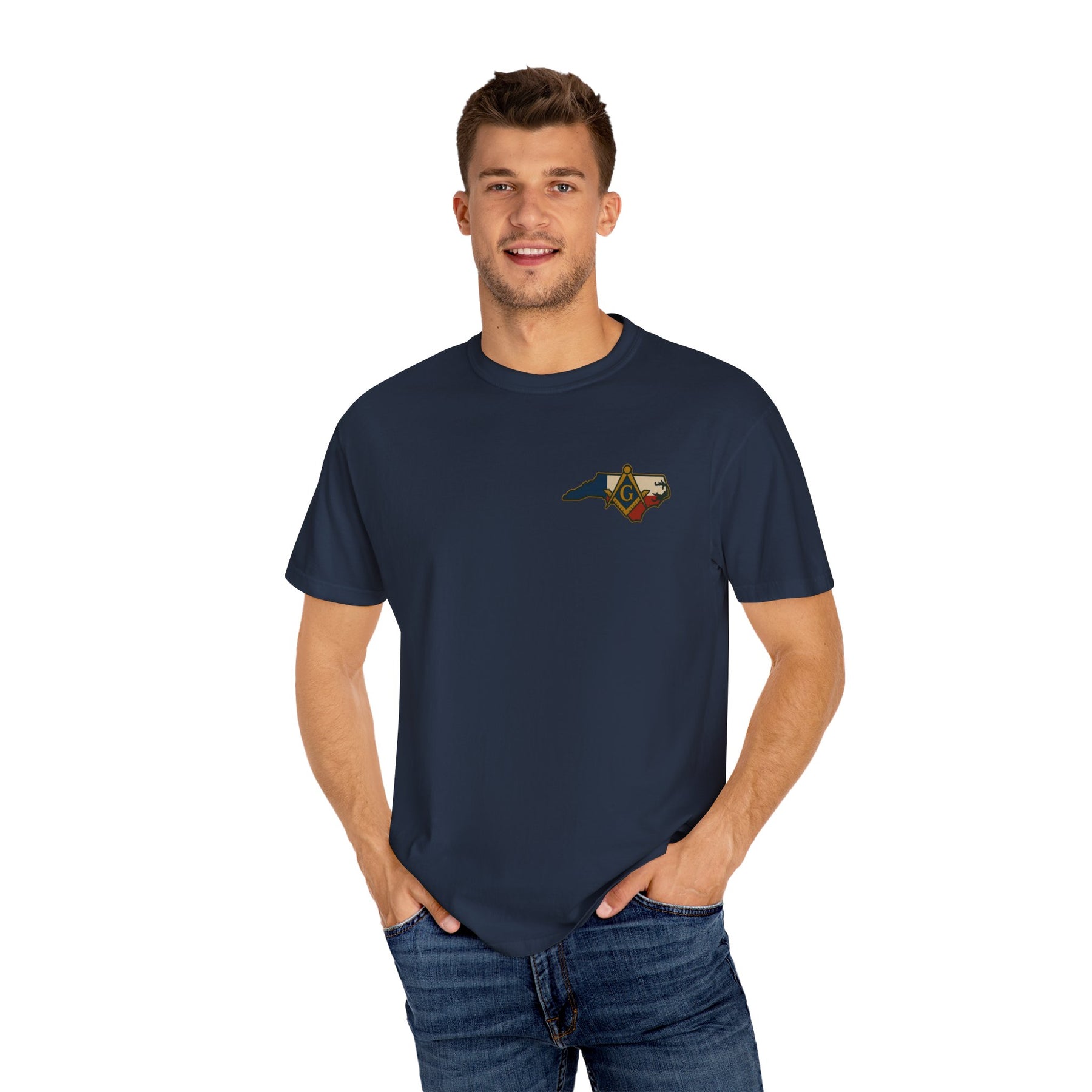 Master Mason Blue Lodge T-Shirt - Garment-Dyed North Carolina Mason - Bricks Masons