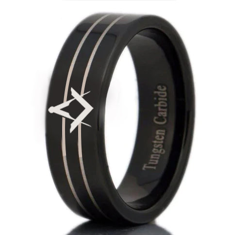 Master Mason Blue Lodge Rite Ring - Black Tungsten Personalizable - Bricks Masons