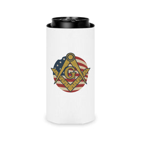 Master Mason Blue Lodge Can Cooler - Square & Compass G US Flag - Bricks Masons