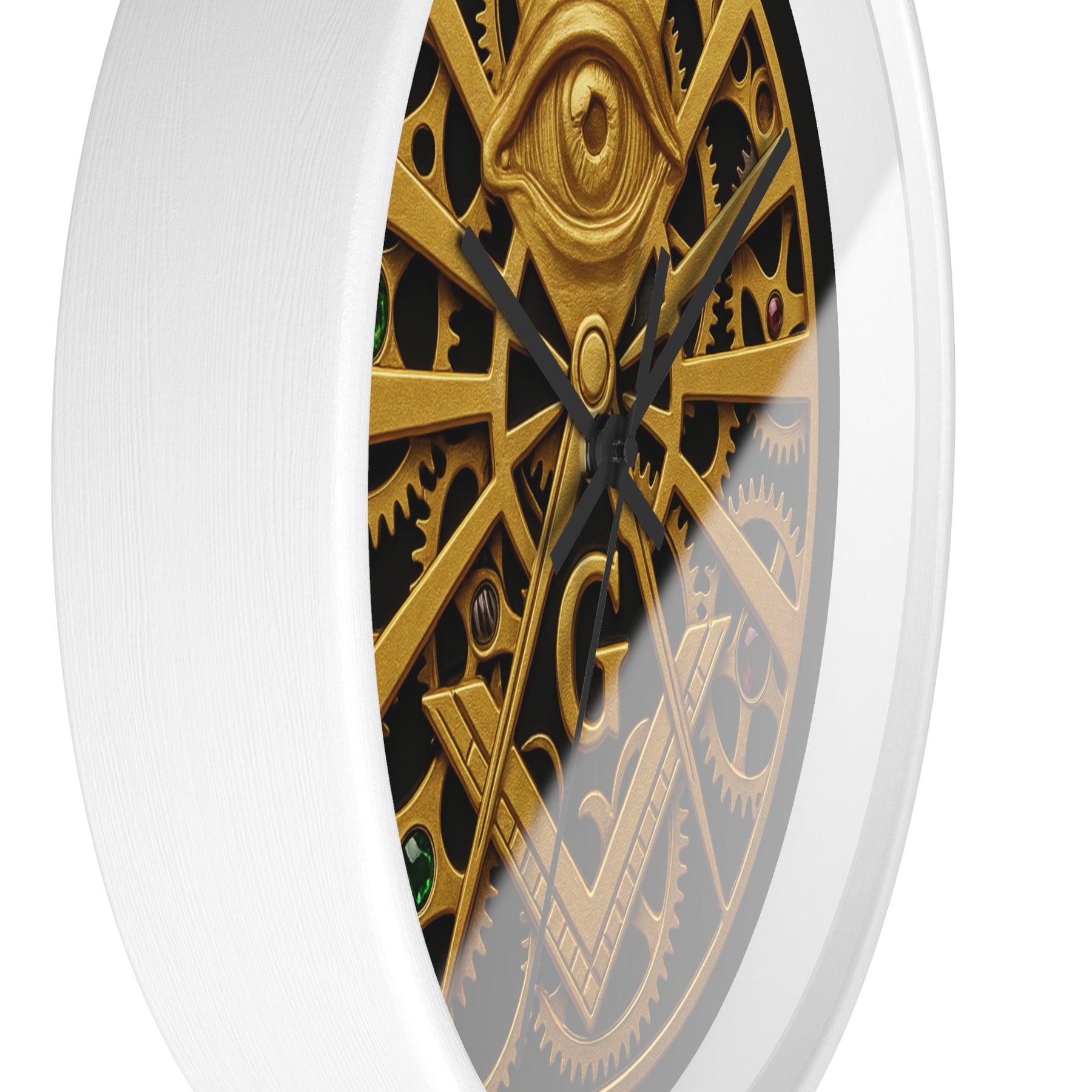 Master Mason Blue Lodge Clock - All Seeing Eye S&C Gear in Wooden Frame - Bricks Masons