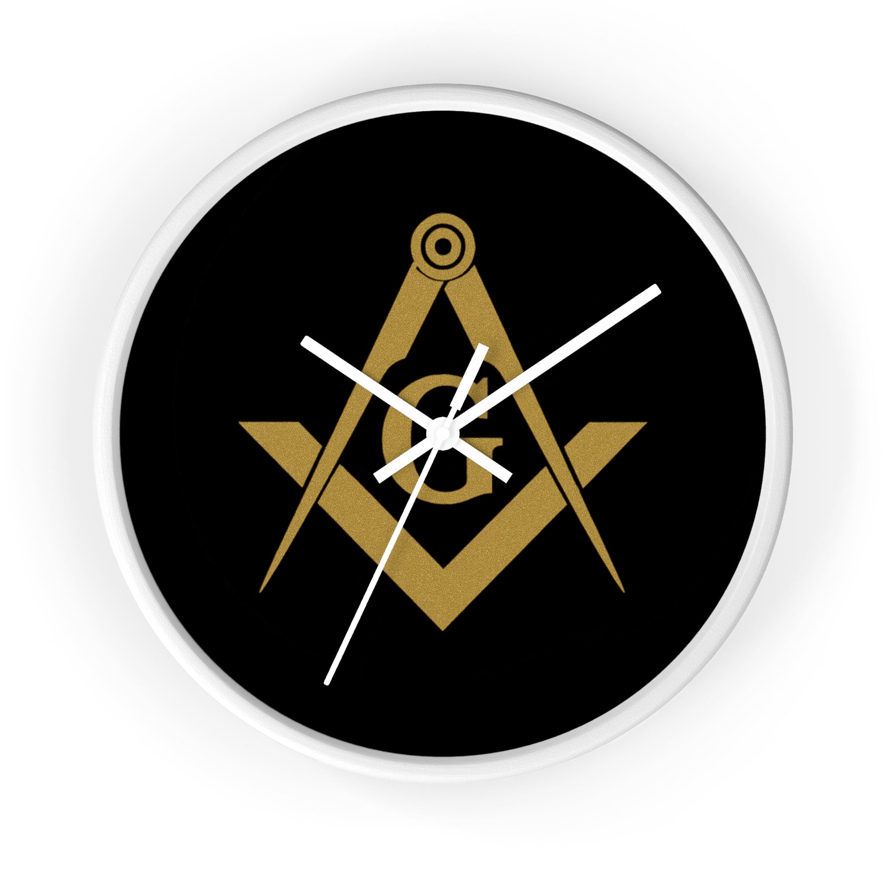 Master Mason Blue Lodge Clock - Shiny Golden S&C G on Black Dial - Bricks Masons