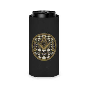 Master Mason Blue Lodge Can Cooler - Faith Hope Charity Gold Square & Compass - Bricks Masons