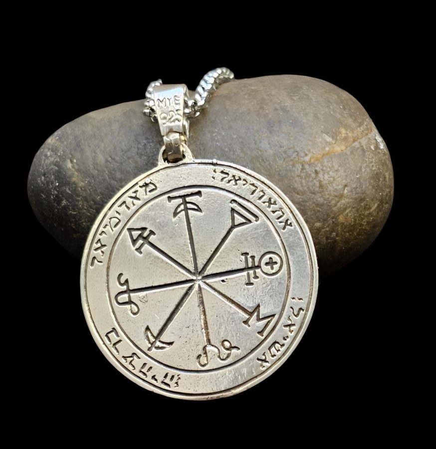 Second and First Pentacle Pendant consecrated to Mars in Silver 3 cm 11 gr 44 Seals of Solomon Art 1576 - Bricks Masons
