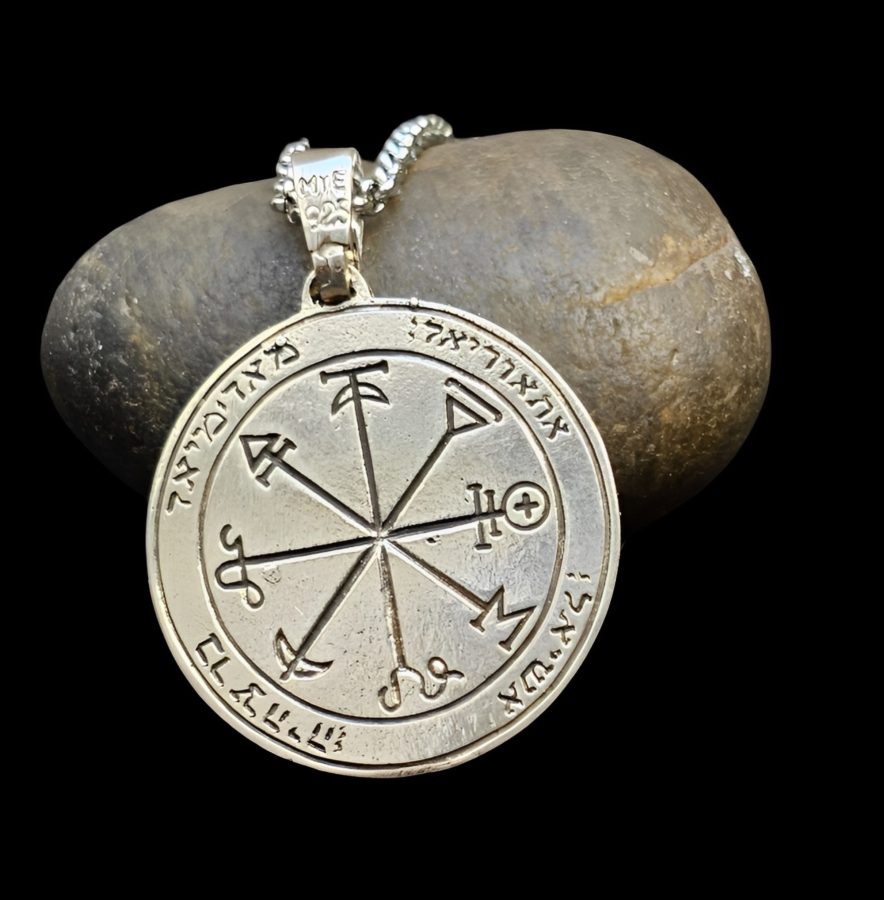 Second and First Pentacle Pendant consecrated to Mars in Silver 3 cm 11 gr 44 Seals of Solomon Art 1576 - Bricks Masons