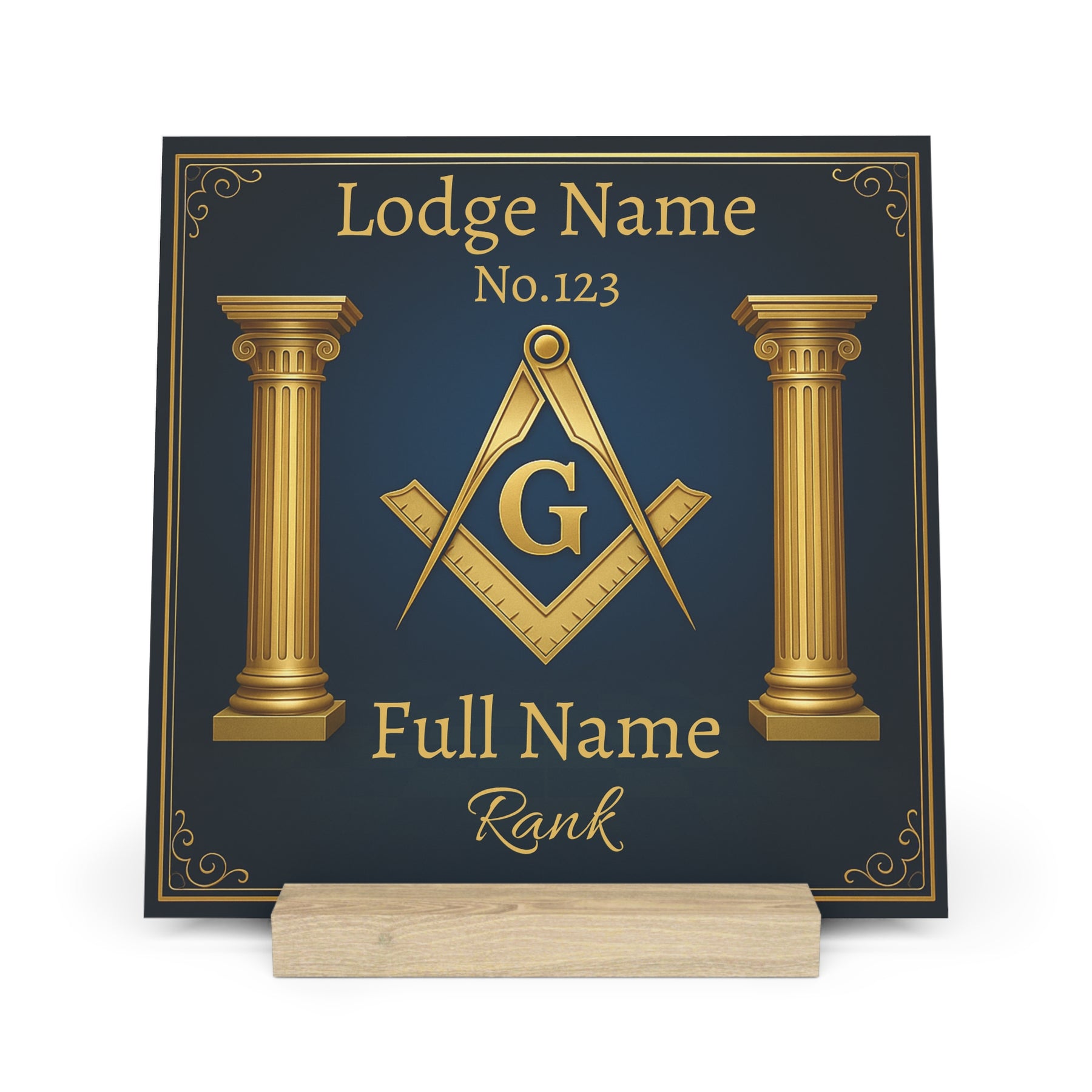 Master Mason Blue Lodge Plaque - Square & Compass G with Pillars Customized - Bricks Masons